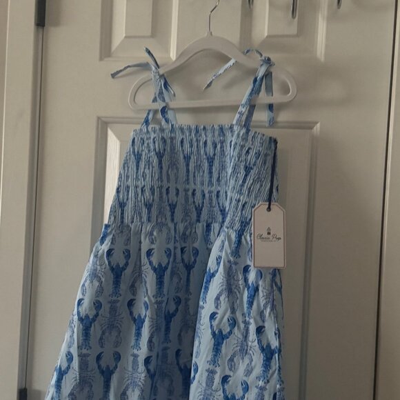 New Classic Prep Blue Hadley Dress Gingham Lobsters Print Smocked Dress Size 10 - Picture 5 of 12